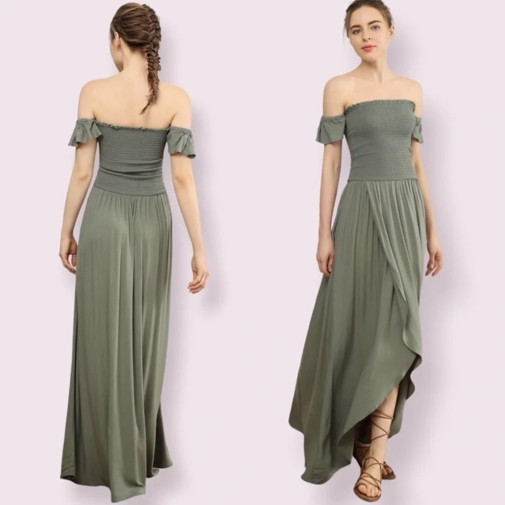 Young Fabulous‎ & Broke Womens Sage Green Smocked Maxi Dress